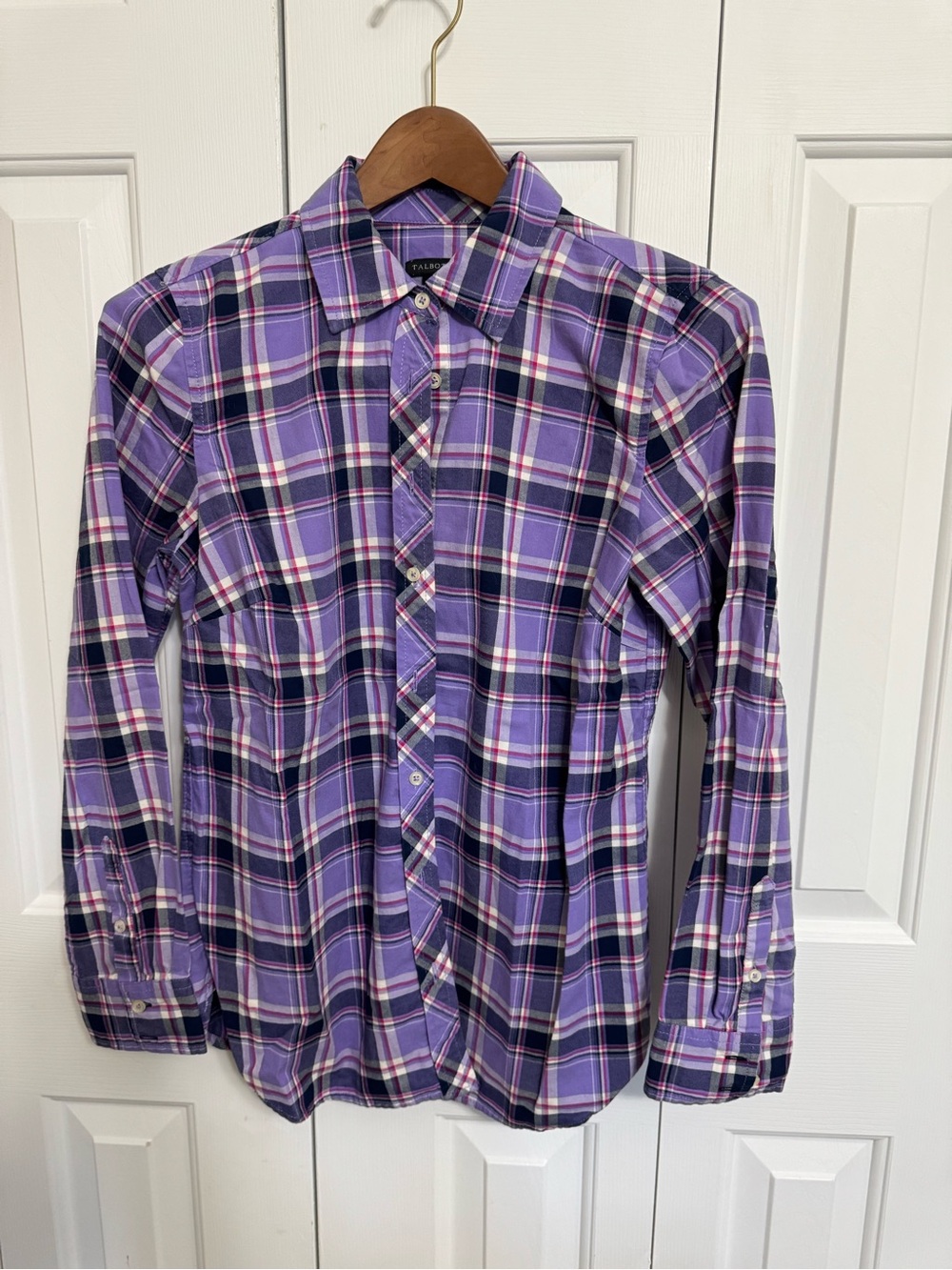 Talbots Lavender and Navy Plaid Button-Down Shirt